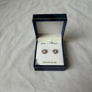 Olivia & Jackson Sterling Silver Halo CZ Stud Earrings Round Bridal Wedding